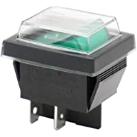 El interruptor de Rocker de Heschen RK1-01-HS-G con cubierta impermeable- DPST ON-OFF- 4 terminales Luz verde- 16A…